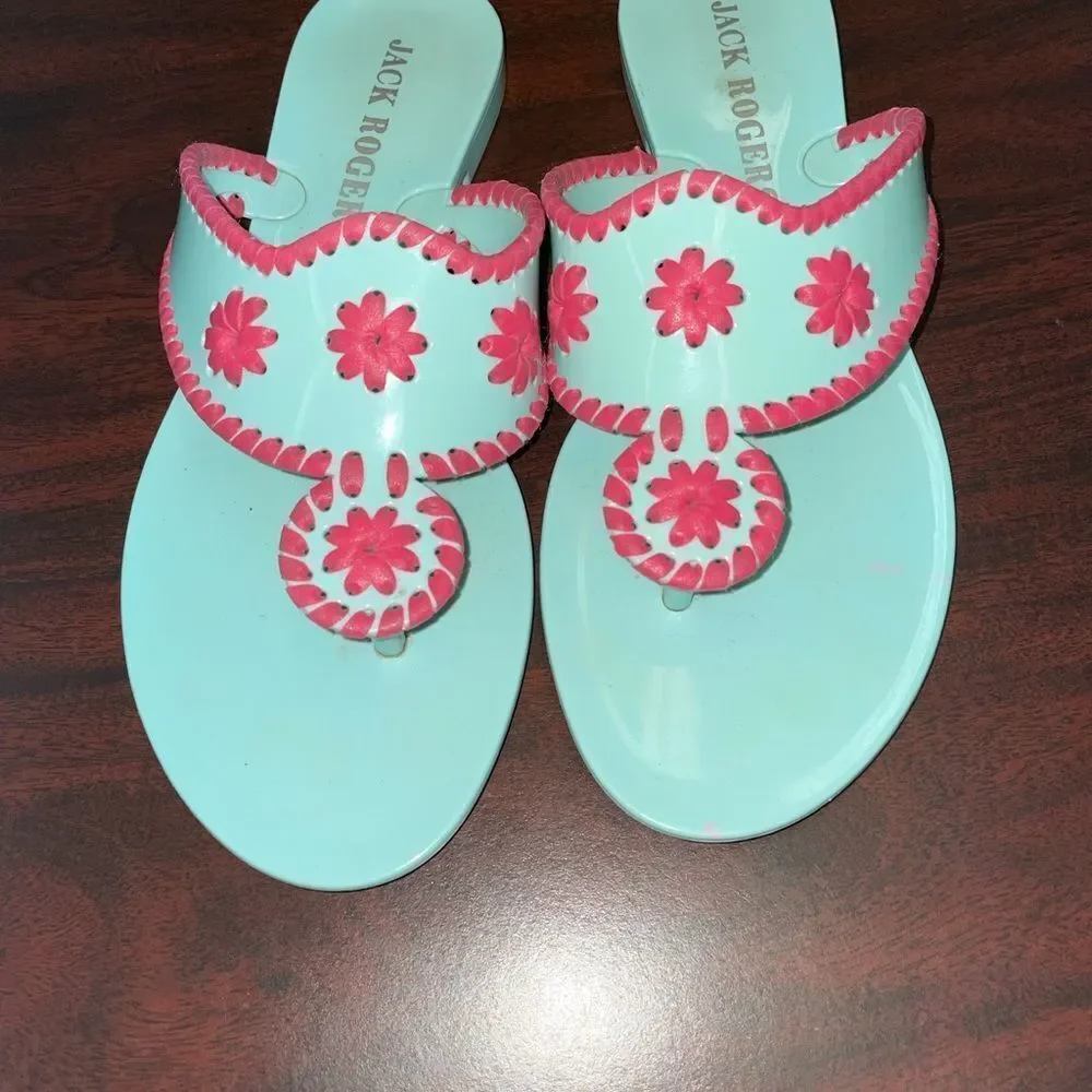 SPRING BREAK 🌴 Jack Rogers Aqua and Pink Sandals Size 5 - Picture 3 of 6